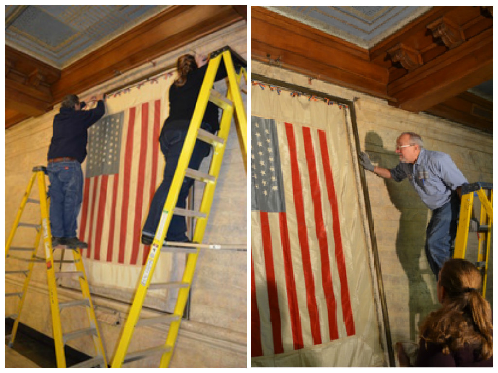 Peace flag being put back into place. 