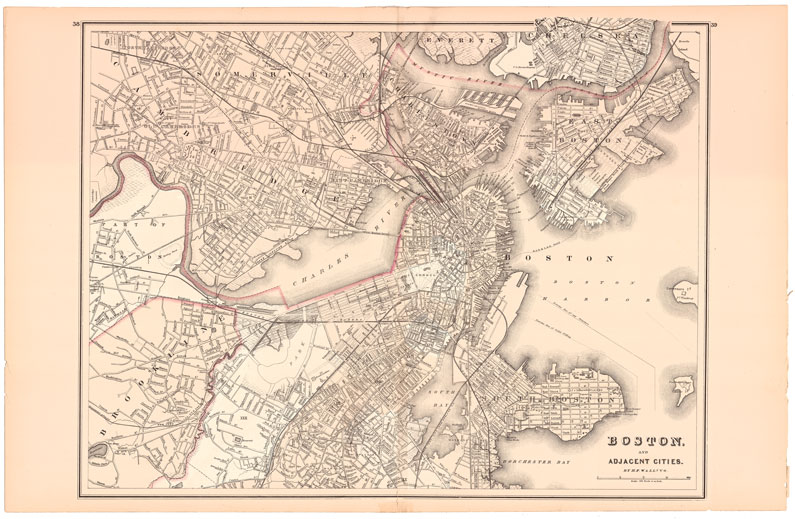 Map of Boston and Adjacent Cities in 1881