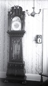 The grandfather clock at Eddy’s home in Chestnut Hill, Massachusetts, circa November 1908-December 1910, P05766, ©The Mary Baker Eddy Collection (click to see larger version)