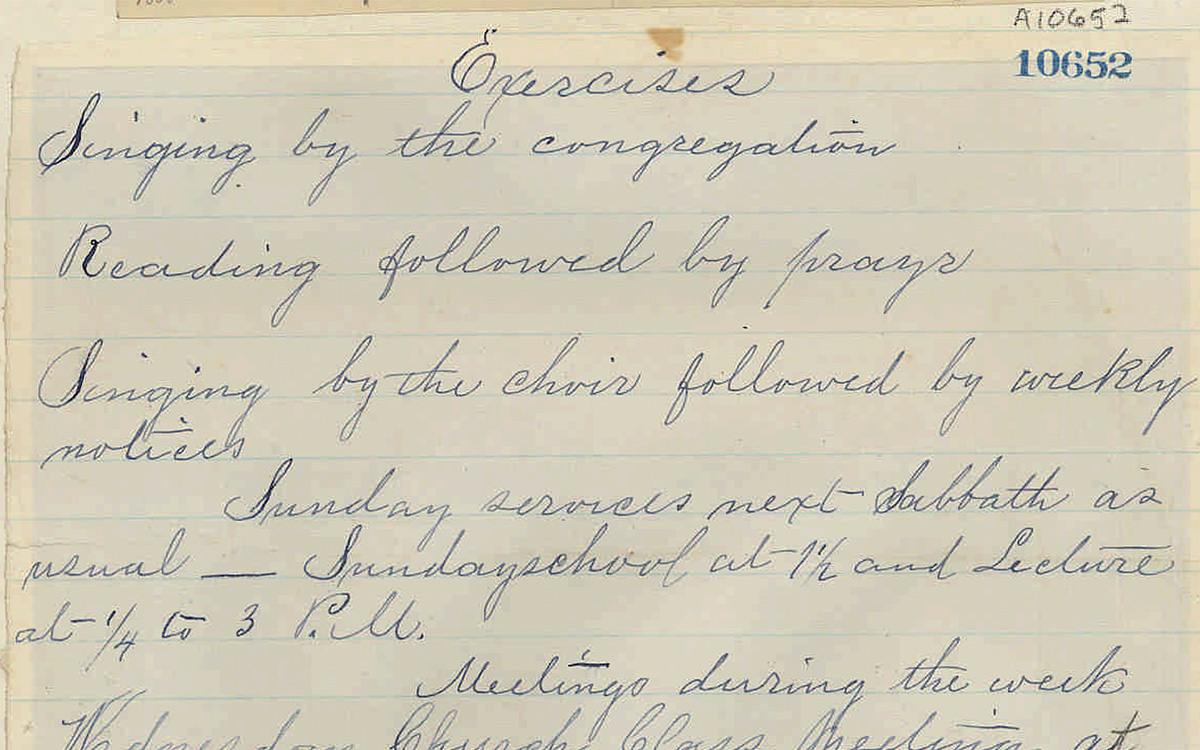 2024-08b AAR Choir - A10652 Article image: Manuscript listing the order of services for a church service, in which the text "Singing by the choir" is visible.