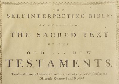The Self-Interpreting Bible: containing the sacred text of the Old and New Testaments: translated from the original tongues, and with the former translations diligently compared and revised, to which are annexed, marginal references and illustrations, an exact summary of the several books, a paraphrase on the most obscure or important parts, an analysis of the contents of each chapter, explanatory notes, and evangelical reflections by the late Rev. John Brown….Vol. 1 Genesis to Revelation.
