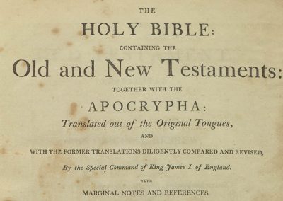 The Holy Bible: containing the Old and New Testaments: together with the Apocrypha translated out of the original tongues, and with the former translations diligently compared and revised, by the special command of King James I. of England. With marginal notes and references. To which are added, an index; an alphabetical table of all the names in the Old and New Testaments, with their significations; tables of Scripture weights, measures, and coins.