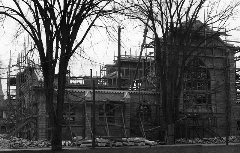 Photograph of the exterior of First Church, Concord, N.H., during construction, circa 1903. 