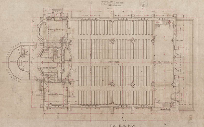 Plan 2, Francis R. Allen and Charles Collens, Architectural plans of First Church of Christ, Scientist, Concord, NH, 1903, Church Archives, Box 533716, Folder 327930