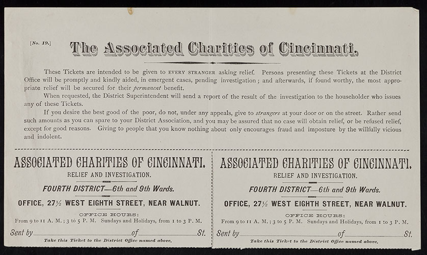  Tickets from the Associated Charities of Cincinnati, March 1880