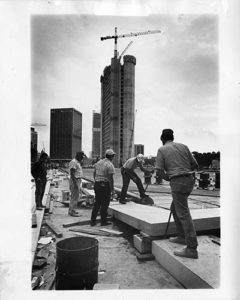 Construction crew building the reflecting pool, 1971