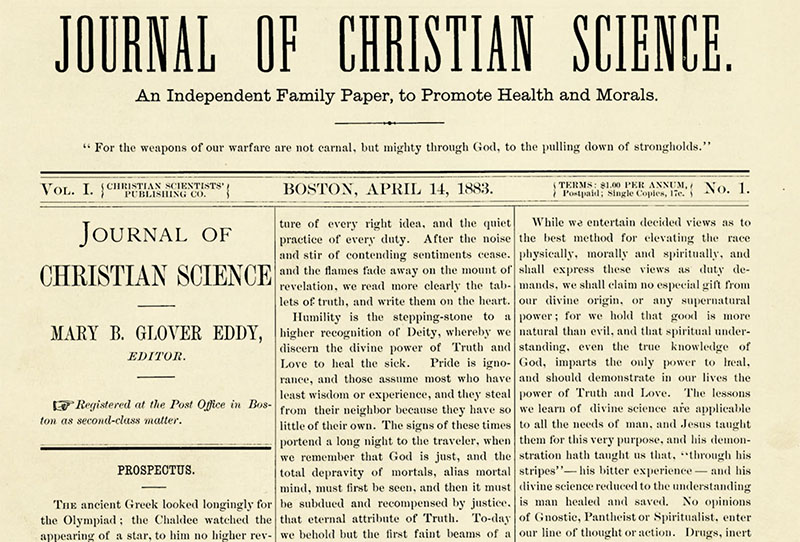 The first issue of the Journal of Christian Science in 1883