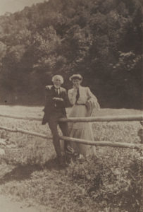 Mary Burt Holt Messer standing outdoors with her father