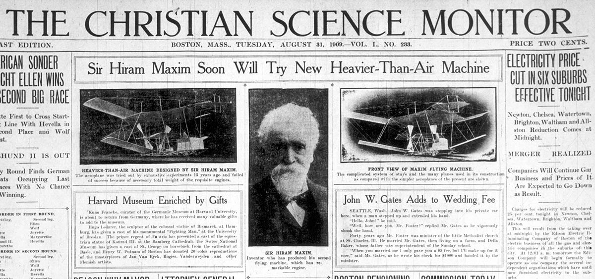 Sir Hiram Maxim Soon Will Try New Heavier-Than-Air Machine