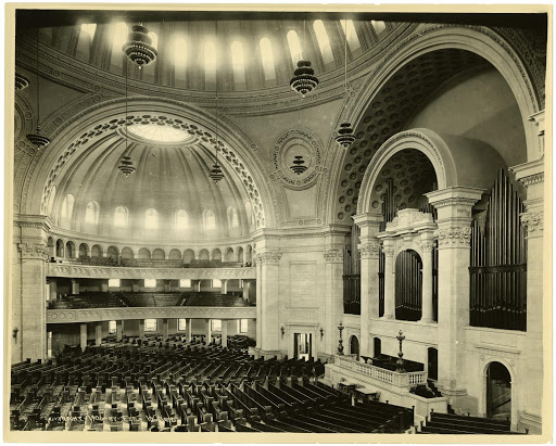 The auditorium of the new church building in 1906