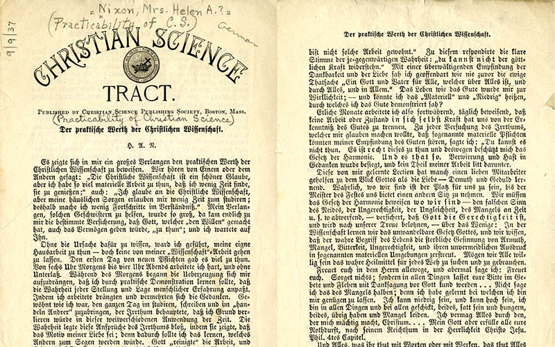 The history of Christian Science in Germany: 1881 to 1896