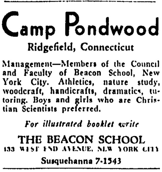 Advertisement for Camp Pondwoo