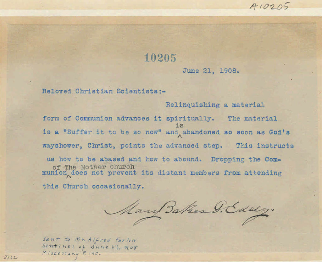 A letter from Mary Baker Eddy