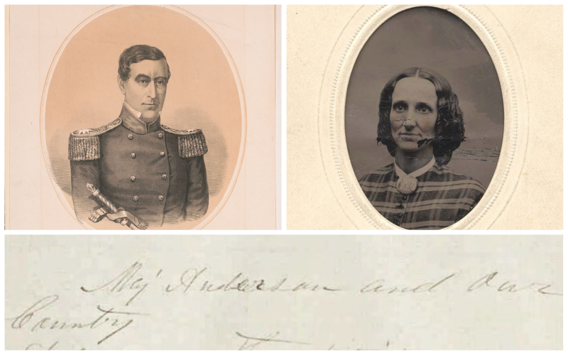 Portrait of Maj Anderson, Portrait of Mary Baker Eddy, and digital image of Manuscript of “Maj Anderson and Our Country,”