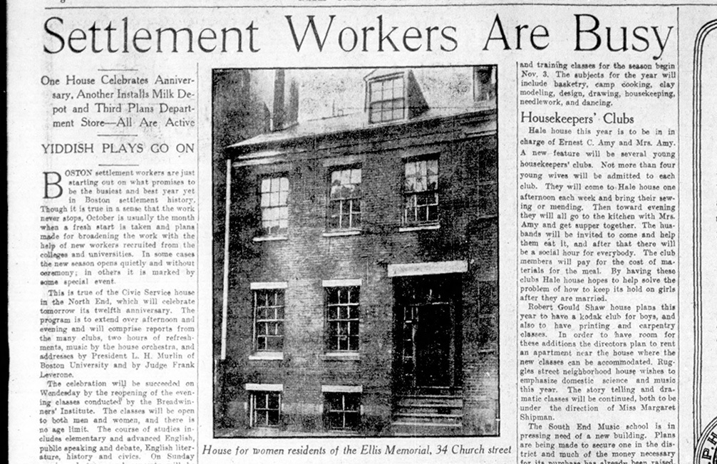 Cover page of The Christian Science Monitor from 1913, headline: Settlement Workers Are Busy