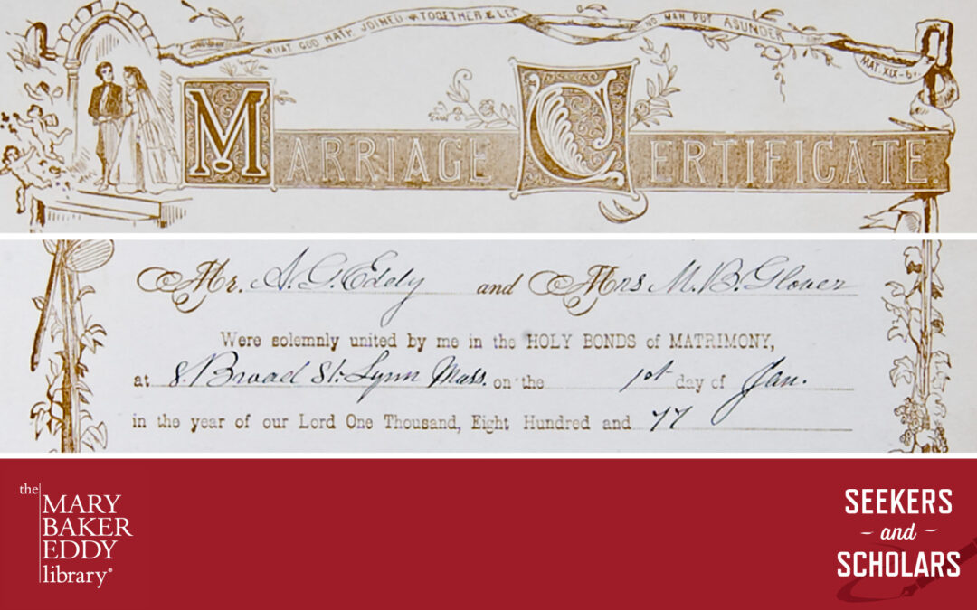 Marriage Certificate of Asa Gilbert Eddy and Mary Baker Eddy
