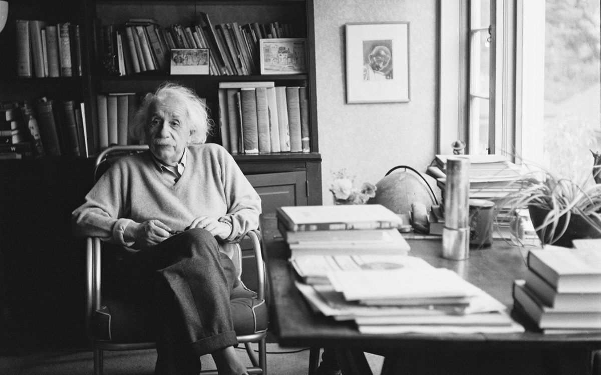Albert Einstein in his office at Princeton University.
