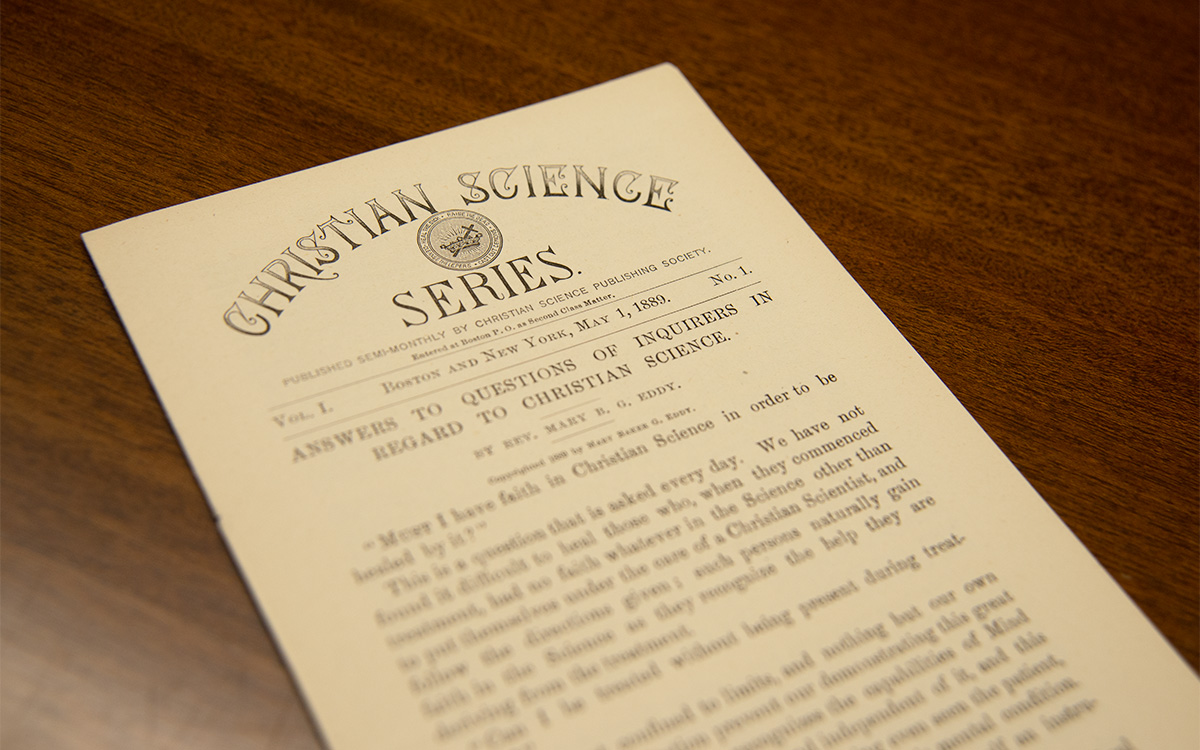 Color photograph of the first issue of the Christian Science Series, released on May 1, 1889.