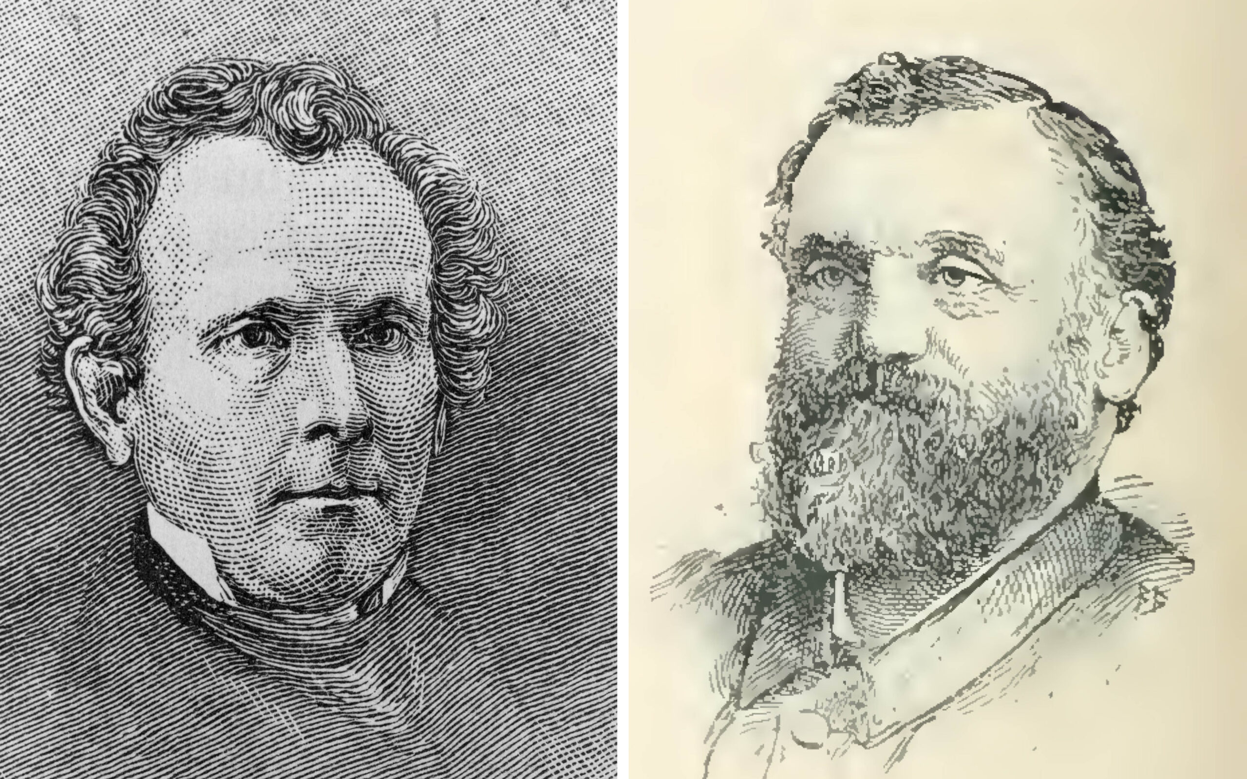 Collage image: Portrait sketches of Sylvester Graham and Ephraim Cutter.